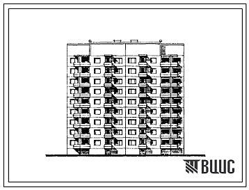 Фасады Типовой проект 120-022.2 Девятиэтажная блок-секция рядовая торцевая на 36 квартир. Для строительства во 2Б и 2В климатических подрайонах Литовской ССР