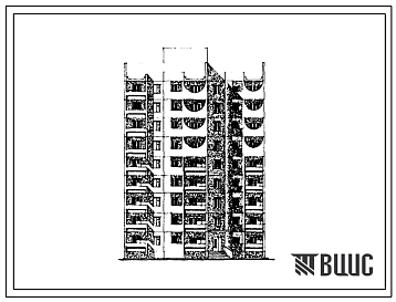 Фасады Типовой проект 149-06с.85 Девятиэтажная блок-секция рядовая торцевая левая на 36 квартир