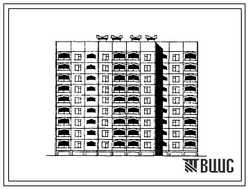 Фасады Типовой проект 165-012с.85 Девятиэтажная блок-секция рядовая с торцевыми окончаниями на 54 квартиры