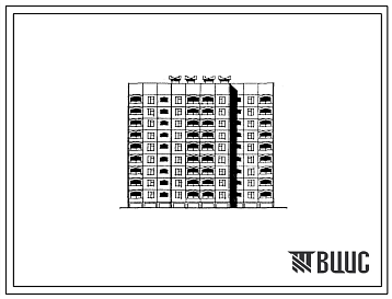 Фасады Типовой проект 165-013с.85 Девятиэтажная блок-секция рядовая с торцевыми окончаниями на 54 квартиры