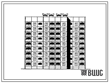 Фасады Типовой проект 165-014с.85 Девятиэтажная блок-секция рядовая с торцевыми окончаниями на 54 двухкомнатных квартиры типа 2Б