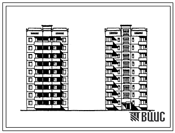 Фасады Типовой проект 135-053с.86 Девятиэтажная блок-секция рядовая с торцевыми окончаниями на 18 квартир