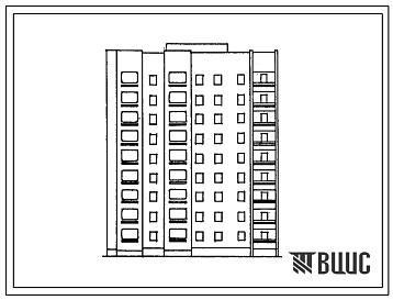 Фасады Типовой проект 153-013с.86 Девятиэтажная блок-секция торцевая левая на 36 квартир. Для строительства в городах и поселках городского типа. Со стенами из монолитного железобетона