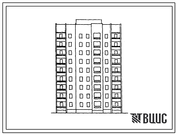 Фасады Типовой проект 153-014с.86 Девятиэтажная блок-секция рядовая обратная на 36 квартир. Для строительства в городах и поселках городского типа. Со стенами из монолитного железобетона