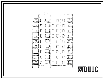 Фасады Типовой проект 153-017с.86 Девятиэтажная блок-секция рядовая на 36 квартир. Для строительства в городах и поселках городского типа. Со стенами из монолитного железобетона