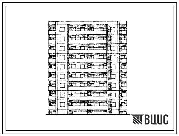 Фасады Типовой проект 93-08.85 Девятиэтажная блок-секция рядовая торцевая на 36 квартир. Для строительства в городах и поселках городского типа