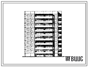 Фасады Типовой проект 93-036.84 Девятиэтажная блок-секция торцевая угловая левая на 36 квартир. Для строительства в городах и поселках городского типа