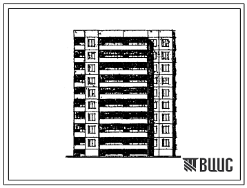 Фасады Типовой проект 93-037.84 Девятиэтажная блок-секция торцевая угловая правая на 36 квартир. Для строительства в городах и поселках городского типа