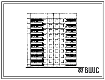 Фасады Типовой проект 121.1-097.84 Девятиэтажная блок-секция торцевая левая на 36 квартир. Для строительства в городах и поселках городского типа
