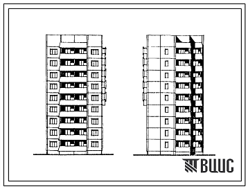Фасады Типовой проект 134-038в.13.86 Девятиэтажный жилой блок правый на 27 квартир. Для строительства в г.Ворошиловграде и Донецке