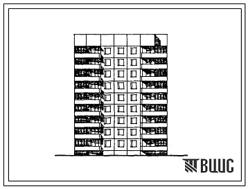 Фасады Типовой проект 121-014/1.2 Девятиэтажная блок-секция рядовая торцевая на 36 квартир. Для строительства в городах и поселках городского типа