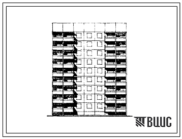 Фасады Типовой проект 121.1-043.83 Девятиэтажная блок-секция рядовая с торцевыми окончаниями на 36 квартир. Для строительства в городах Псков, Тольятти и Московской области