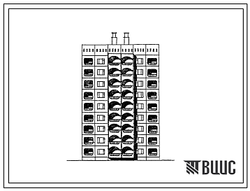 Фасады Типовой проект 105-081с.83 Блок-секция 9-этажная 27-квартирная рядовая с торцевыми окончаниями 3Б-1Б-3Б. Для строительства в 4Г климатическом подрайоне Таджикской ССР (г. Ленинабад и Ленинабадская область) сейсмичностью 8 баллов.