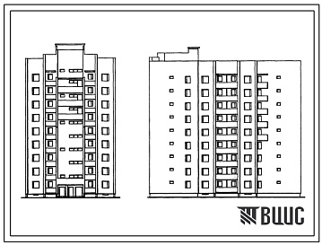 Фасады Типовой проект 1-318-108.84 9-этажный 72-квартирный жилой дом с малыми квартирами. Для строительства во 2В климатическом подрайоне Литовской ССР.