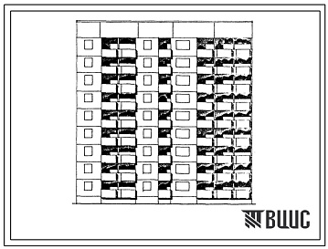 Фасады Типовой проект 119-06.85 Блок-секция рядовая с торцевыми окончаниями 9-этажная 27-квартирная. Для строительства во 2Б климатическом подрайоне Латвийской ССР.