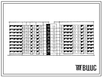 Фасады Типовой проект 119-011.85 Блок-секция рядовая с торцевыми окончаниями 9-этажная 72-квартирная. Для строительства во 2Б климатическом подрайоне Латвийской ССР.