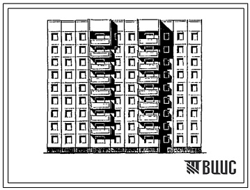 Фасады Типовой проект 97-0324.88 Блок-секция 9-этажная 54-квартирная рядовая меридиональная 1-1-2-2-3-3