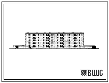 Фасады Типовой проект 111-157-5с/1 Девятиэтажный восьмисекционный дом на 142 квартиры ( однокомнатных 1А-1, двухкомнатных 2Б-59, трёхкомнатных 3Б-64, четырёхкомнатных 4Б-18) со встроенно-пристроенными  учреждениями обслуживания (магазины промтоварный и кондитерс