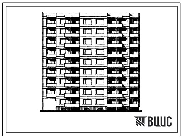 Фасады Типовой проект 120В-021/1 Девятиэтажная блок-секция на 35 квартир (двухкомнатных 2Б-17, трехкомнатных 3А-8, 3Б-9, четырехкомнатных 4Б-1). Для строительства во 2В климатическом подрайоне Литовской ССР
