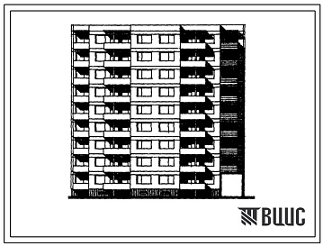 Фасады Типовой проект 120В-022/1 Девятиэтажная блок-секция на 36 квартир (двухкомнатных 2Б-18, трехкомнатных 3А-9, 3Б-9). Для строительства во 2В климатическом подрайоне Литовской ССР