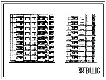 Фасады Типовой проект 120В-023/1 Девятиэтажная блок-секция на 36 квартир (двухкомнатных 2Б-18, трехкомнатных 3А-9, 3Б-9). Для строительства на сложном во 2В климатическом подрайоне Литовской ССР