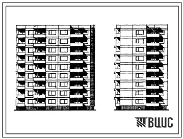 Фасады Типовой проект 120В-024/1 Девятиэтажная блок-секция на 36 квартир (двухкомнатных 2Б-18, трехкомнатных 3А-9, 3Б-9). Для строительства во 2В климатическом подрайоне Литовской ССР