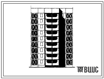 Фасады Типовой проект 105-048с/1 Девятиэтажная блок-секция рядовая с торцевыми окончаниями на 27 квартир (однокомнатных 1Б-9, трехкомнатных 3Б-18). Для строительства в 3 климатическом районе Киргизской ССР сейсмичностью 8 баллов
