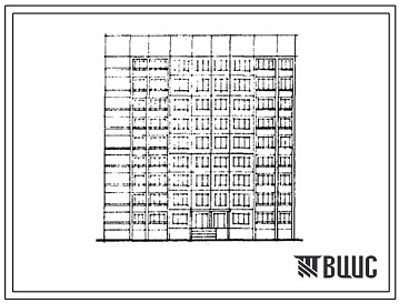 Фасады Типовой проект 464Д-0157 Девятиэтажная блок-секция на 36 квартир (двухкомнатных 2Б-18, трехкомнатных 3Б-18). Для строительства во 2В климатическом подрайоне г.Новополоцка