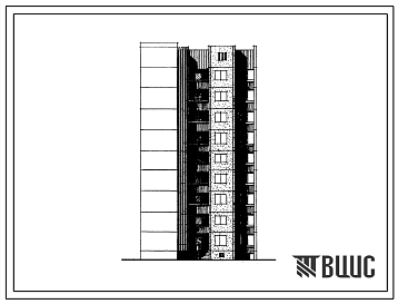 Фасады Типовой проект 1-464АС-086с Полусекция девятиэтажная 18-квартирная рядовая с торцовым окончанием и лестничной клеткой для блокировки на ровном участке 2Б-3Б (левая).