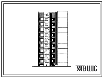 Фасады Типовой проект 1-464АС-087с Полусекция девятиэтажная 18-квартирная рядовая с торцовым окончанием и лестничной клеткой для блокировки на ровном участке 3Б-2Б (правая).
