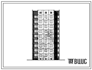 Фасады Типовой проект 1-464АС-088с Полусекция девятиэтажная 18-квартирная рядовая с торцовым окончанием без лестничной клетки 3Б-2Б (левая).