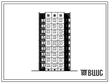 Фасады Типовой проект 1-464АС-089 Полусекция девятиэтажная 18-квартирная рядовая с торцовым окончанием без лестничной клетки 2Б-3Б (правая).