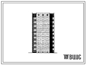 Фасады Типовой проект 1-464АС-091с Полусекция девятиэтажная 18-квартирная рядовая с торцовым окончанием без лестничной клетки 1Б-4Б (правая).