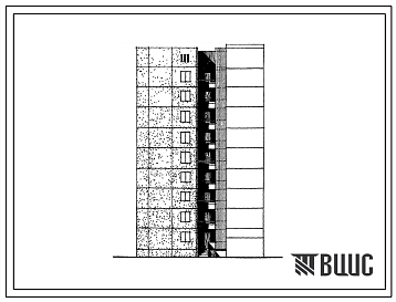 Фасады Типовой проект 1-464АС-0102с Полусекция девятиэтажная 27-квартирная торцовая с лестничной клеткой для блокировки на ровном участке 1А-3Б-2Б (левая).