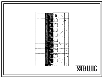 Фасады Типовой проект 1-464АС-0103с Полусекция девятиэтажная 27-квартирная торцовая с лестничной клеткой для блокировки на ровном участке 2Б-3Б-1А (правая).