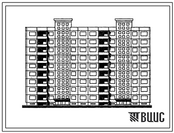 Фасады Типовой проект 111-120-32/1.2 Дом девятиэтажный двухсекционный 54-квартирный. Для строительства в г.Каунасе Литовской ССР.