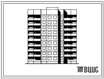 Фасады Типовой проект 143-010с/1.2 Блок-секция рядовая девятиэтажная 35-квартирная 2Б-2Б-3Б-3Б.