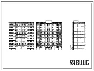 Фасады Типовой проект 133-018.13.88 Блок-секция девятиэтажная 36-квартирная 3-2-2-3. Для строительства в Эстонской ССР.