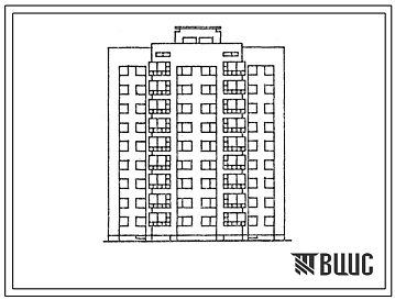 Фасады Типовой проект 1-318-0112.13.87 Блок-секция 9-этажная 35-квартирная рядовая с торцевыми окончаниями молодежных кооперативных домов 2-2-3-3. Для строительства в Литовской ССР.