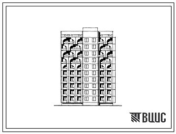 Фасады Типовой проект 92-049с.13.88 Девятиэтажная блок-секция торцевая правая на 40 квартир. Для Грозного