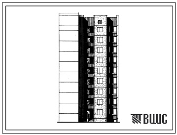 Фасады Типовой проект 1-464АС-084с Полусекция 9-этажная 18-квартирная рядовая с торцовым окончанием и лестничной клеткой для блокировки в разных уровнях. 2Б - 3Б (левая)