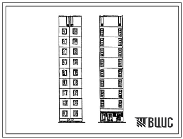 Фасады Типовой проект 97-0266.23.86 9-этажный лестничный блок-комплект 9ЛБ1 с колясочной и электрощитовой (для г. Караганды)