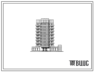 Фасады Типовой проект 113-123-45с.13.86 9-этажный 48-квартирный жилой дом со встроенно-пристроенным магазином и помещениями бытового обслуживания (для г.Магадана)