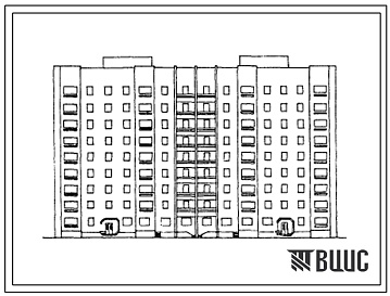 Фасады Типовой проект 118-153-24с.13.87 9-этажный 2-х секционный 66 квартирный жилой дом со стенами из монолитного железобетона с жилищно-эксплуатационным блоком (ЖЭБ) на первом этаже (для Грузинской ССР)