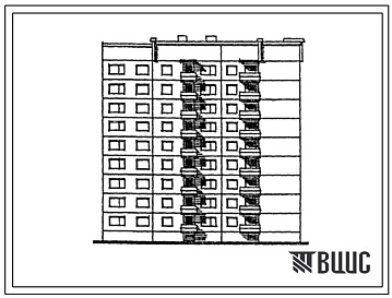 Фасады Типовой проект 120-025.2 Блок-секция 9-жтажная 36-квартирная торцевая правая 2Б-2Б-2Б-2Б. Для городского строительства в Литовской ССР