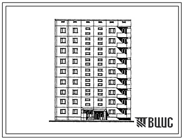 Фасады Типовой проект 122-077см.13.86 Блок-секция торцевая правая 9-этажная 27-квартирная 1Б-3Б-3Б (для строительства в г. Магадане и Магаданской области)