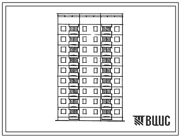 Фасады Типовой проект 129-050с.13.86 Блок-секция 9-этажная 18-квартирная рядовая с торцовыми окончаниями 3Б-3Б (для Армянской ССР)