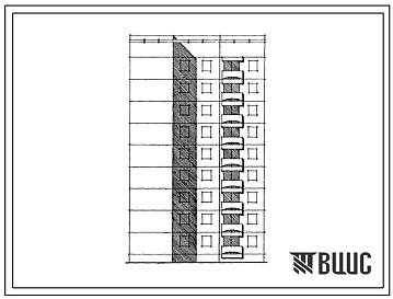 Фасады Типовой проект 129-064с.13.87 Блок-секция 9-этажная 27-квартирная лучевая правая 1Б-2Б-3Б (для Армянской ССР)