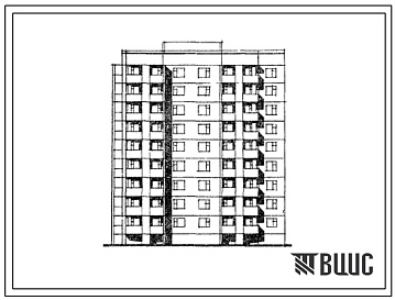 Фасады Типовой проект 135-0256с.13.86 9-этажная блок-секция на 36 квартир торцевая левая 1Б-2Б-2Б-3Б для Бурятской АССР