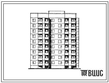 Фасады Типовой проект 135-0257с.13.86 9-этажная блок-секция на 36 квартир торцевая правая 1Б-2Б-2Б-3Б для Бурятской АССР